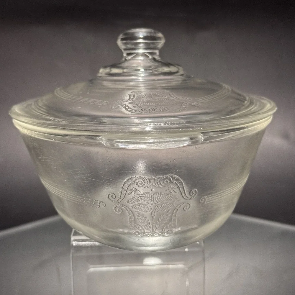 Vintage Glasbake 1Qt Clear Etched Glass Oval Poppy Casserole Dish‎ W Lid